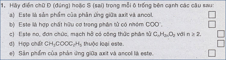 Giai bai 1 Trang 7 SGK Hoa hoc lop 12 - De bai